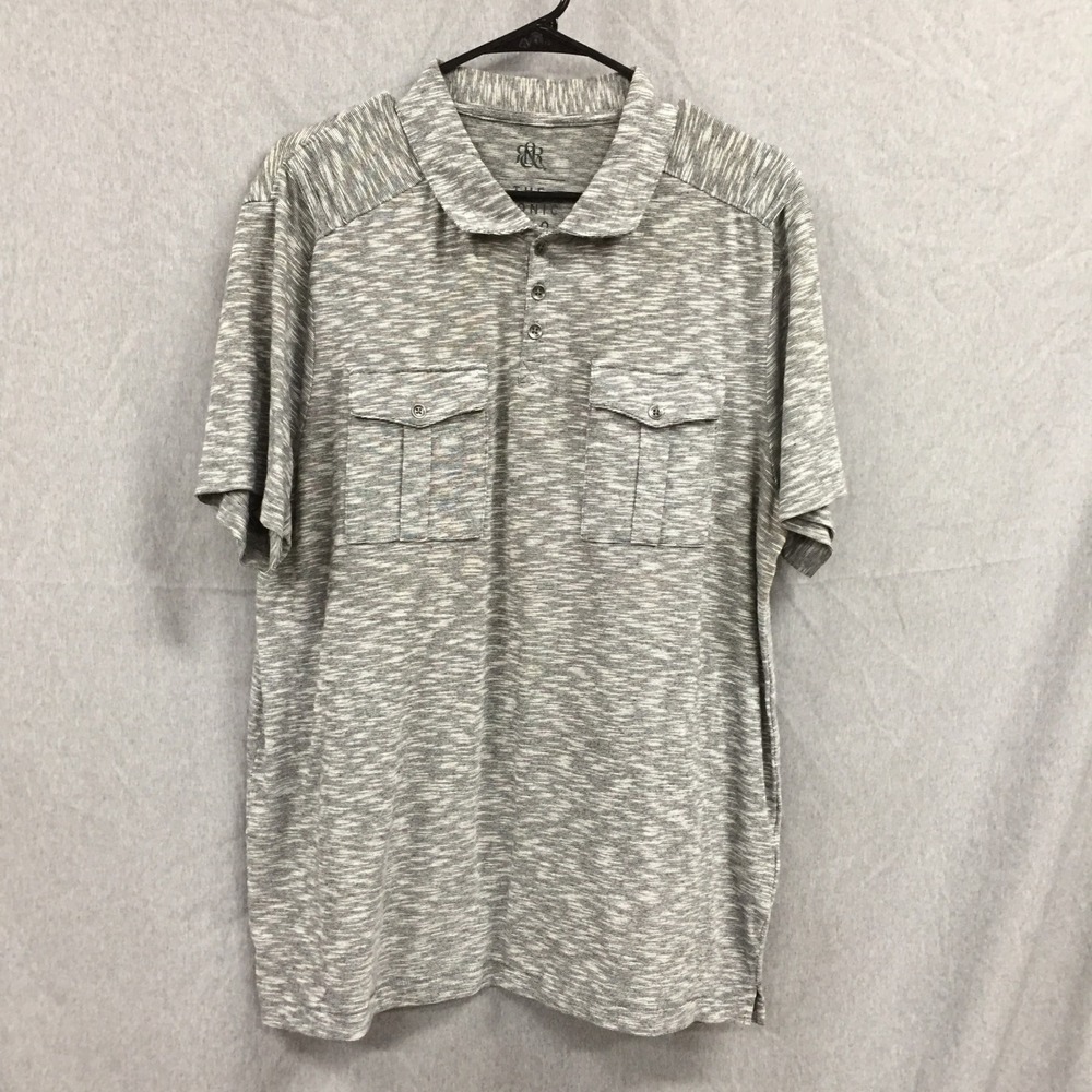 Rock‎ & Republic Mens Grey Space Dye Iconic Polo Shirt Short Sleeve Large Pocket